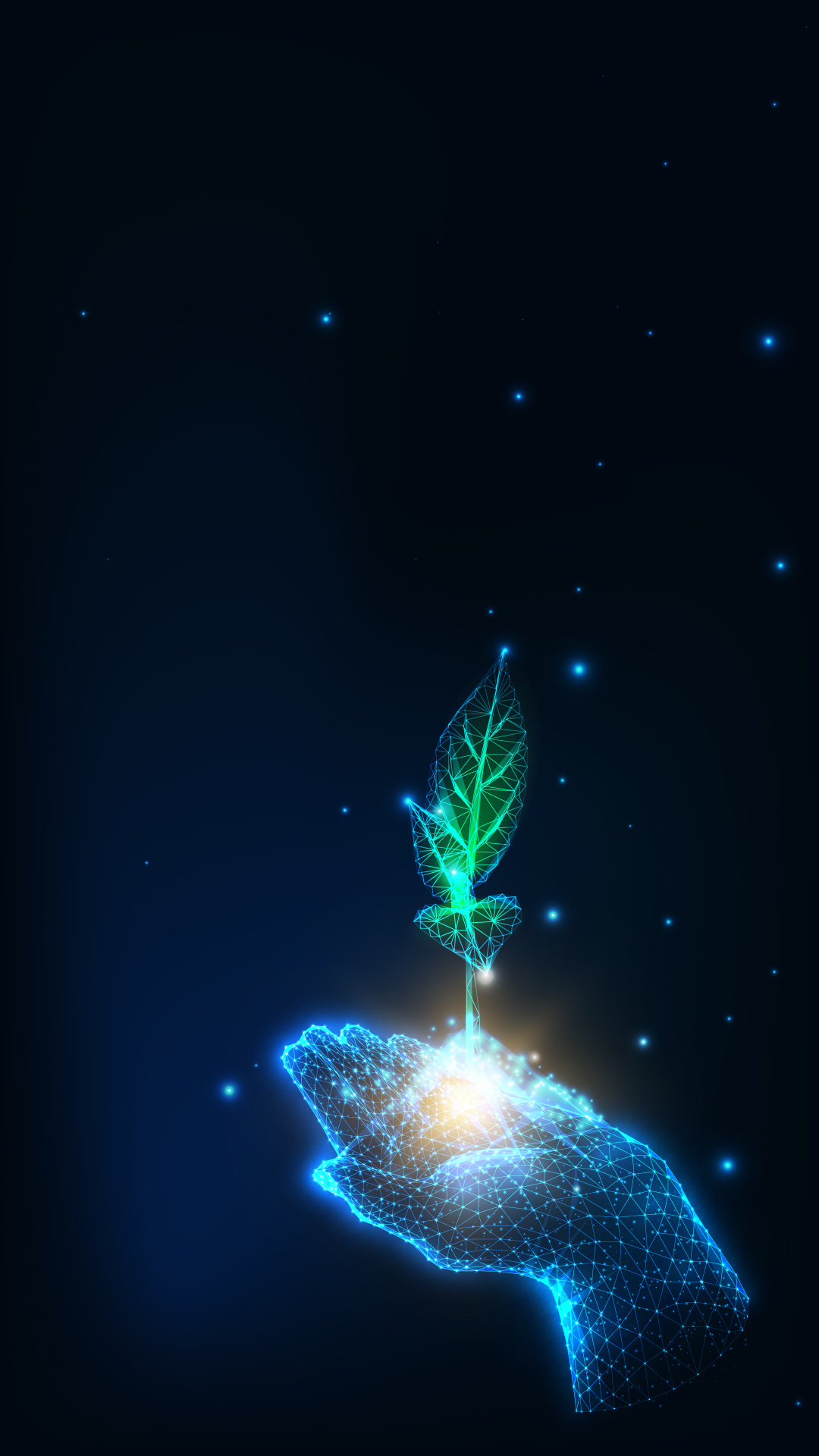 Hand holding a plat with glowing roots